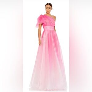 NWT Mac Duggal 20377 Pink Ombre One Shoulder Tulle Ball Gown SZ 4